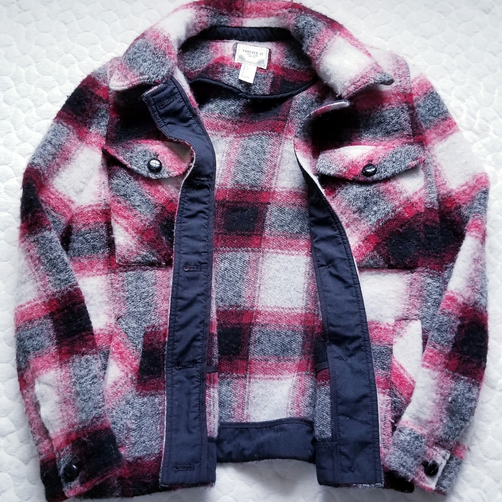 Forever 21 jacket plaid fleece buffalo tartan red